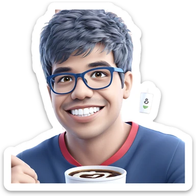 smiling boy holding a cup sticker