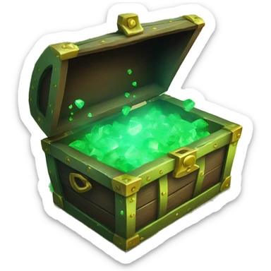 open treasure chest with green smoke coming out and green diamonds on the floor sticker