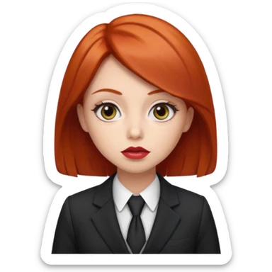 red haired girl, with thick lips, big eyes and she looks like an attorney sticker