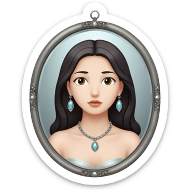 Woman facing ancient mirror, reflection slightly delayed and darker sticker