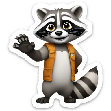 The raccoon waves its paw sticker