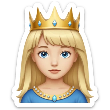 simple Blonde girl with bangs and blue eyes, and a simple crown sticker