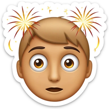 classic emoji style face with wide eyes and fireworks in the background sticker