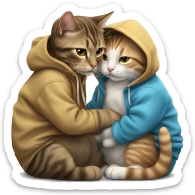 a cat kissing another cat with a hoodie  sticker