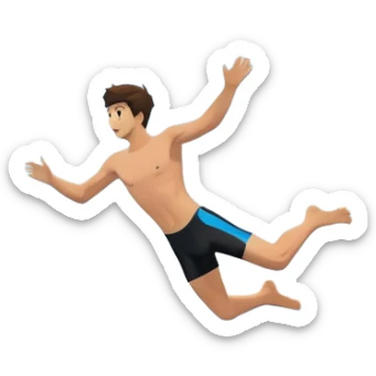 A diver mid-air, plunging from a high cliff into the sparkling ocean below. The background features rugged cliffs, clear blue water, and a bright sky, emphasizing the excitement and danger of the sport with a sense of freedom and adventure. sticker