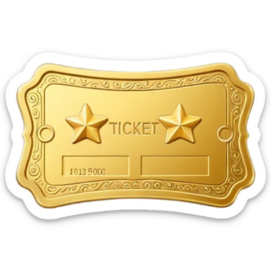 A cute 3D Stylized icon of Golden Ticket with a Star sticker