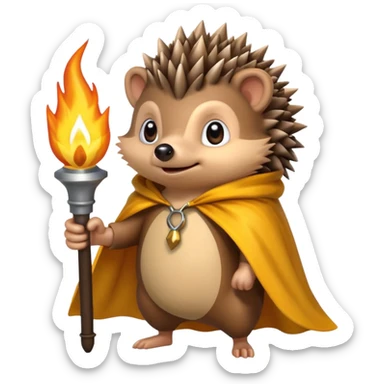 hedgehog holding torch with yellow cape sticker