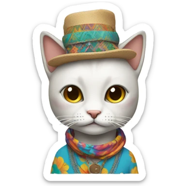 cat in hippie clothes sticker