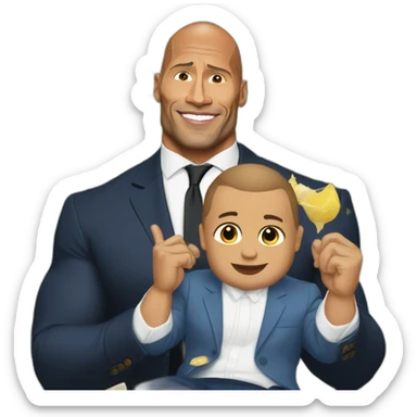 macron avec un bébé et Dwayne Johnson sticker