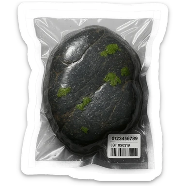 large stone with small patches of green moss, glossy and puffy sticker