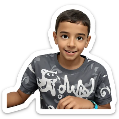 smiling boy in printed shirt sticker