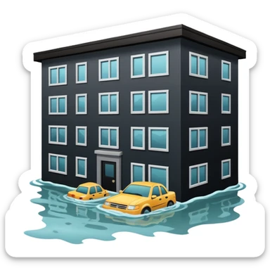 an apartment complex in flood sticker