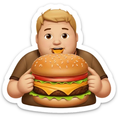 fat guy eating burger sticker