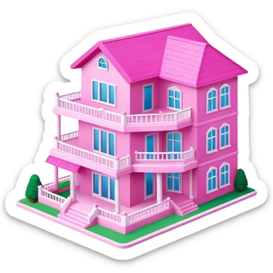 Pink Barbie dream house, isometric exterior view sticker