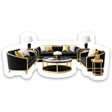 Luxurious black marble living room with gold and white accents  sticker