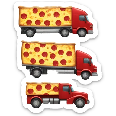 A single Red and Yellow Semi Truck With Pepperoni on it so that it looks like a pizza sticker