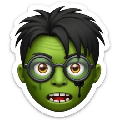 Emoji de zombi com óculos e cabelo preto emo sem pontas e óculos transparentes sticker