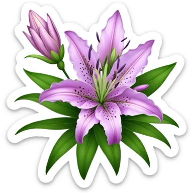 bouquet Lavender Oriental Lily, luxuriant, leaf, bud sticker