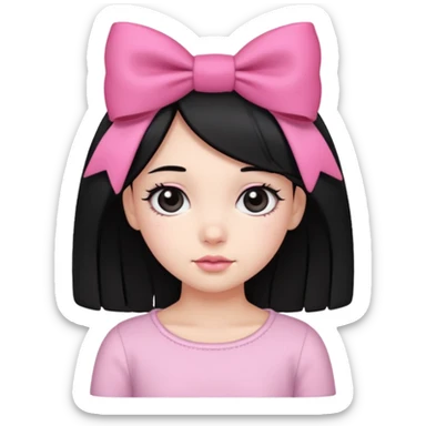 Girl with cute black  eyes  and black hair and pink bow in her side of her hair sticker