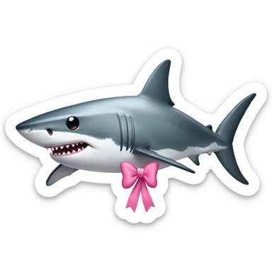 A great white shark with long eye lashes and a pink bow sticker