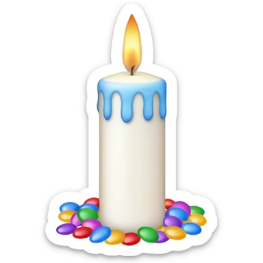 white birthday candle with confetti sticker