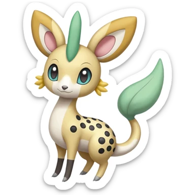 Blushing Spotted Dotted randomly Splash-marked Meloetta- Leavanny-Gallade-Ampharos-Inteleon-Nidoqueen-Fakémon-Pokémon-hybrid-fusion-creature, full body sticker
