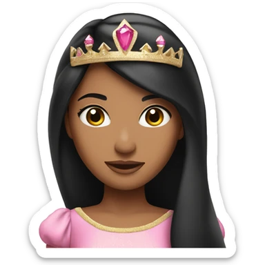 tan skin princess with crown and long straight black hair wearing pink princess dress sticker