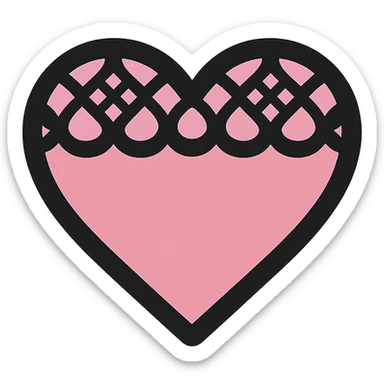 gothic heart with black lace, color icon filled style, pink and black sticker
