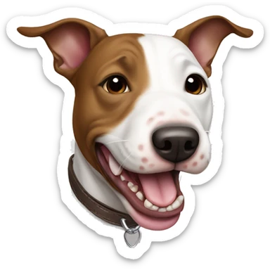 brown with white miniature bull terrier dog showing tongue sticker