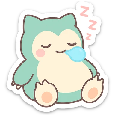 chibi style Snorlax sleeping with a snot bubble and three toe claws on each foot sticker