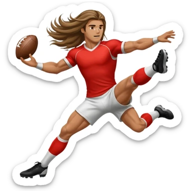 Long Haired Football Players, Male player with long hair kicking ball sticker