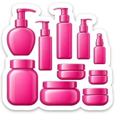 a collection of bright pink skincare and coqquette sticker