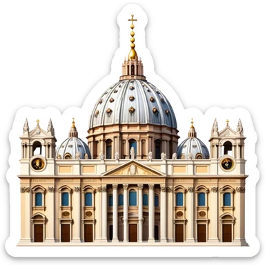 Cinematic Realistic St. Peter's Basilica Landmark Emoji, depicted with majestic, ornate architecture rendered with lifelike detail and regal lighting. sticker