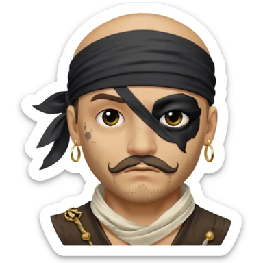 pirate with black eyepatch covering one eye and that eye not showing sticker