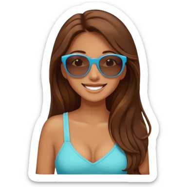 woman with long brown hair happy on vacation sticker