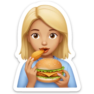 Girl eating chicken sandwich sticker