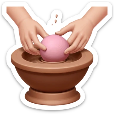 one hand throwing a pink ball of clay onto a pottery wheel sticker