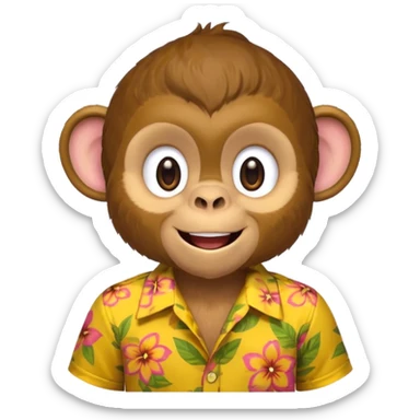 Monkey – cheeky grin, wearing yellow floral aloha shirt. sticker