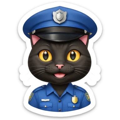 happy black cat police sticker