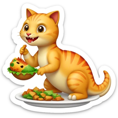 Crea un emoji de un gato comiendo un dinosaurio sticker
