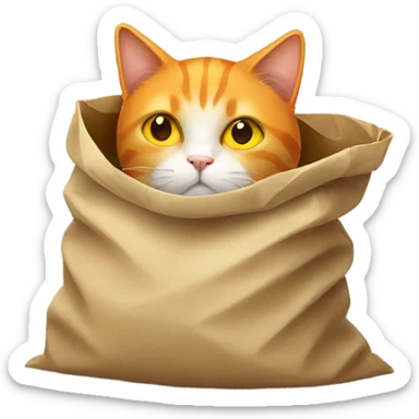 Orange cat with yellow eyes hiding inside of a bag sticker