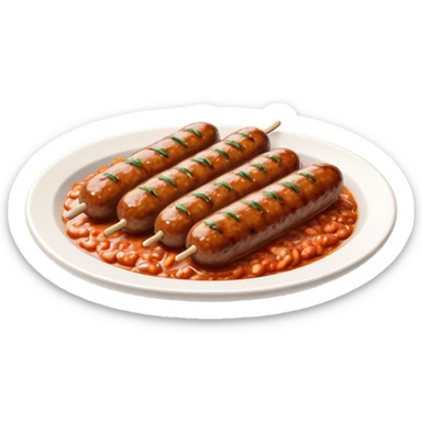 Cinematic Realistic Cevapi Dish Emoji, depicted as small, grilled minced meat sausages with a charred exterior rendered with lifelike textures and warm, savory lighting. sticker