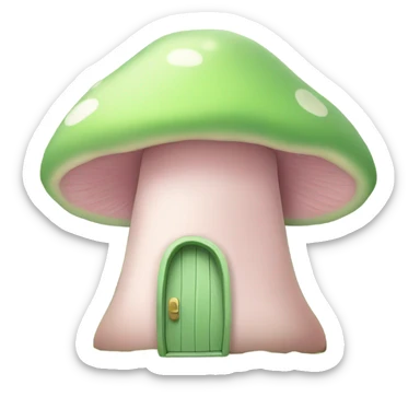 Light pastel pink mushroom house green moss sticker