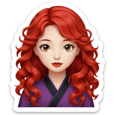 Beautiful girl, red hair,wavy hair，long hair,Black eyes,Chinese con lente sticker