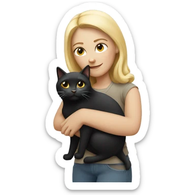 blond woman hugs black and white cat sticker