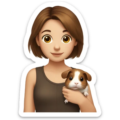 Girl with short Brown Hair holds a Brown Guinea Pig sticker