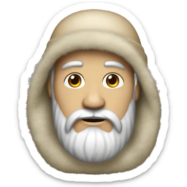 a white man with a black long beard and a beige cap, wearing a fur jacket sticker