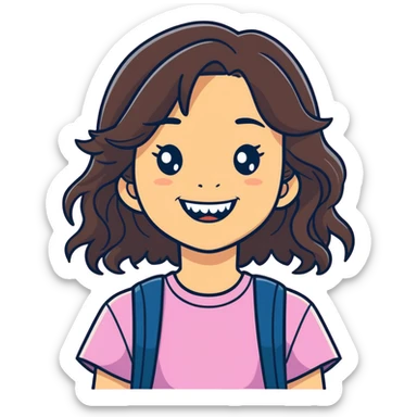 ten year old brunette girl with shoulder length wavy hair with buck teeth  sticker