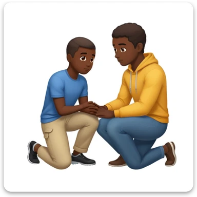 Black man kneeling down in front of white man, respectful gesture sticker