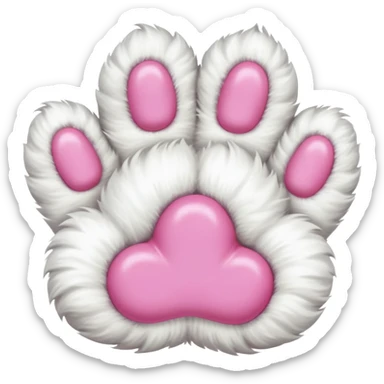 white fluffy paw, view from the top, cute, paw only, cat sticker